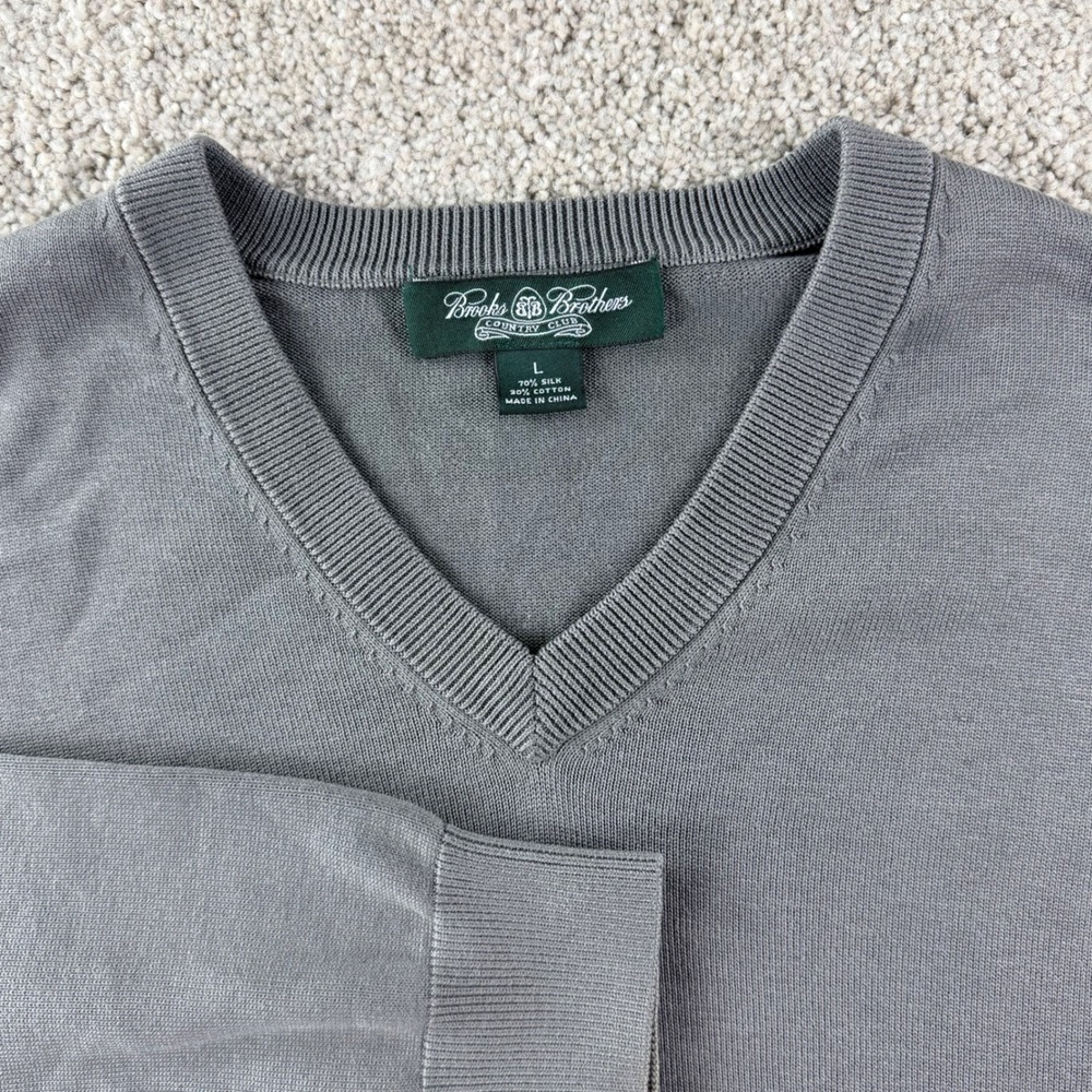 Brooks Brothers Country Club V-Neck Sweater Mens L Gray Silk Blend Preppy Career